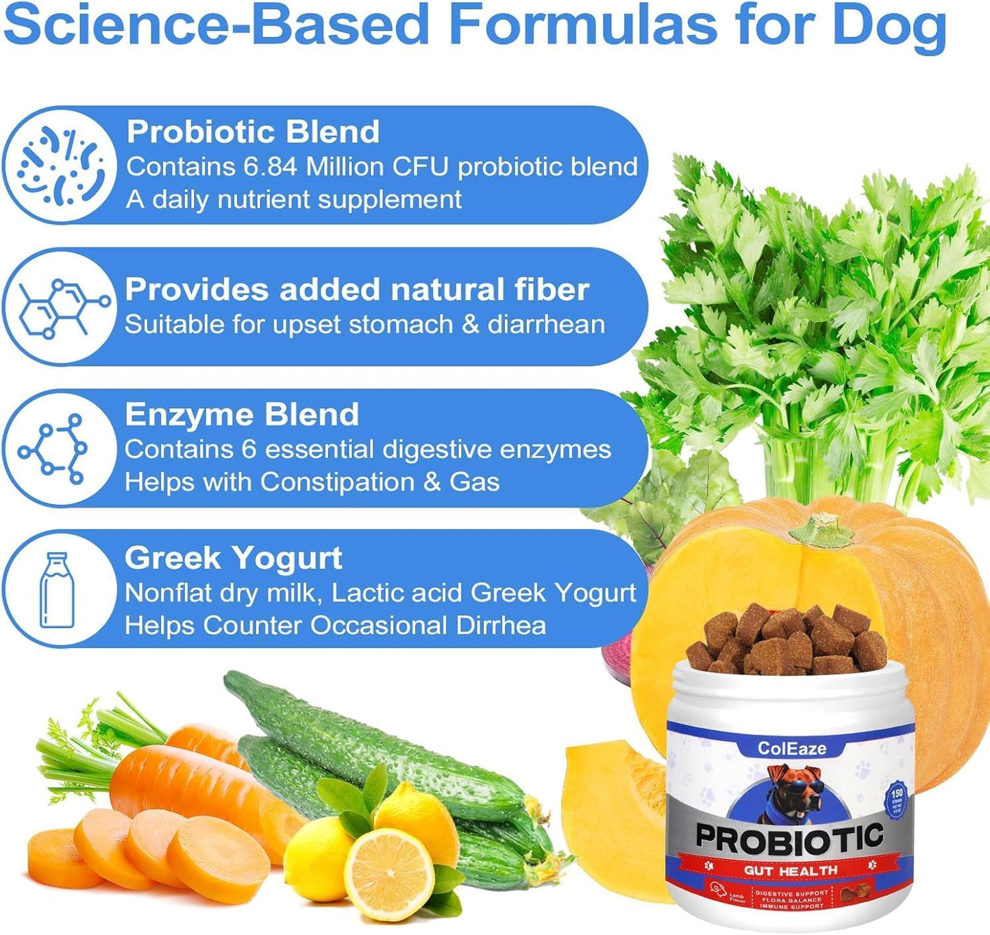 Probiotics for Dogs Chews - Dog Probiotics with Digestive Enzymes - Gut Health Support, Yeast Balance & Gas Relief, Lamb Flavor(150 Count)