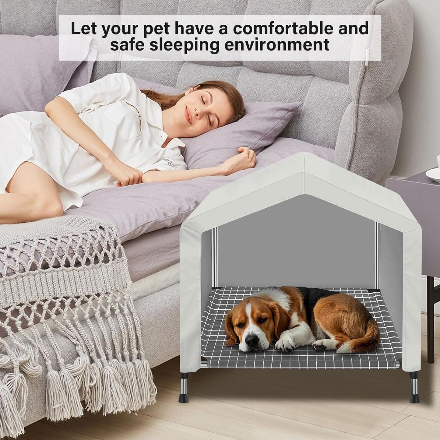 Elevated Dog House for Outdoor or Indoor - Waterproof Dog Tent Cat House, Dog Sunshade Tent, Pet House with Removable Cover, Suitable for Medium Cats Dogs