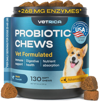 Probiotics for Dogs - Dog Probiotic Chews for Digestive and Gut Health, Dental, Immune System Support - Chewable Prebiotic Soft Treats - Wild Yam, Yeast Powder - Diarrhea and Bowel Support Supplement