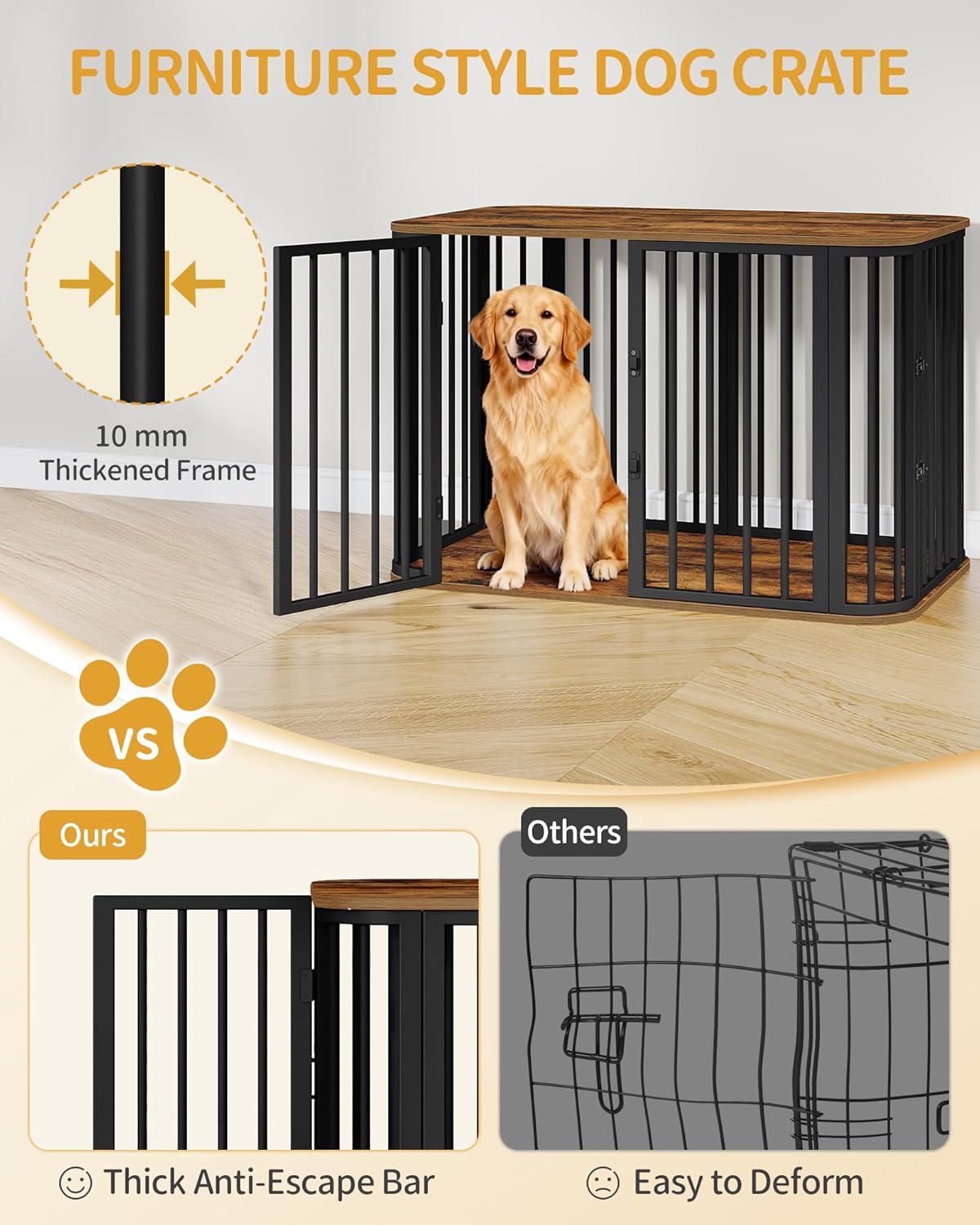 39.4'' Dog Crate Furniture, L Indoor Dog Kennel Dogs Cage, Modern Decorative Pet House for Small/Medium/Large Dogs, Anti-Chew & Anti-Escape, Kennel End Side Table, Rustic Brown DFC88701B