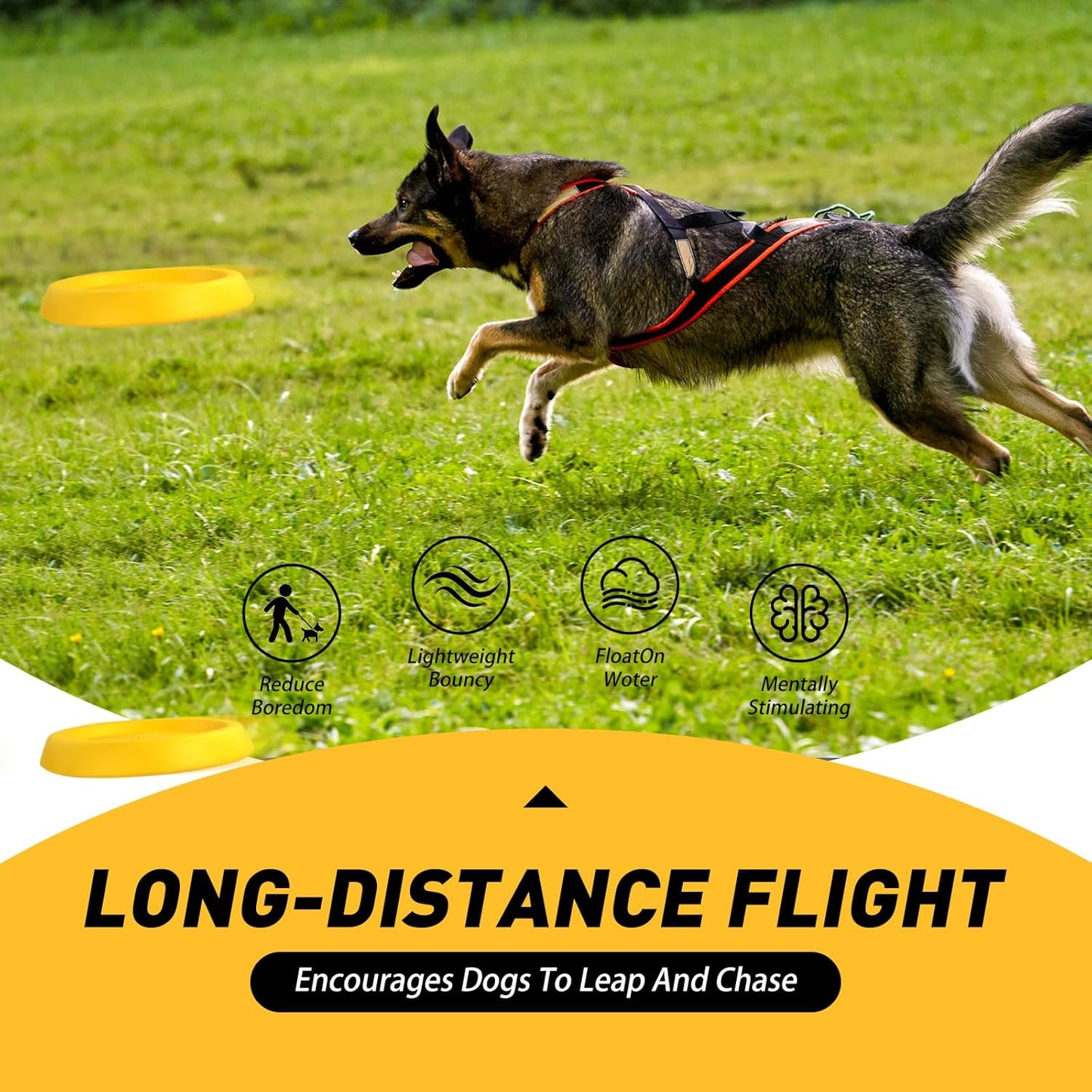 WishLotus Dog Ring Toy and Flying Disc, Interactive Floating Dog Toys Set for Outdoor, Training and Teeth Cleaning Chewers Fetch Toys for Large Dogs (Yellow)