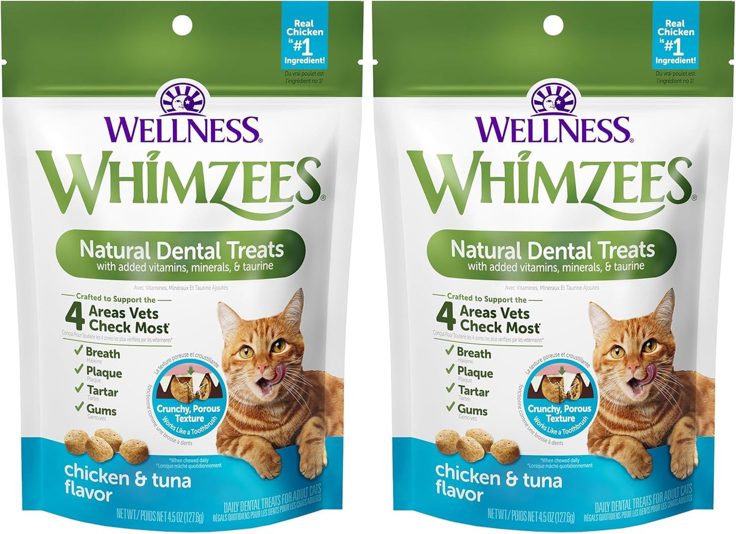 Whimzees Wellness Cat Dental Treats, Natural Chews, Chicken and Tuna Flavor, (4.5 Ounce Bag) (Pack of 2)