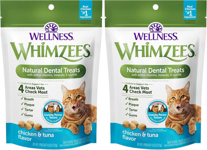 Whimzees Wellness Cat Dental Treats, Natural Chews, Chicken and Tuna Flavor, (4.5 Ounce Bag) (Pack of 2)