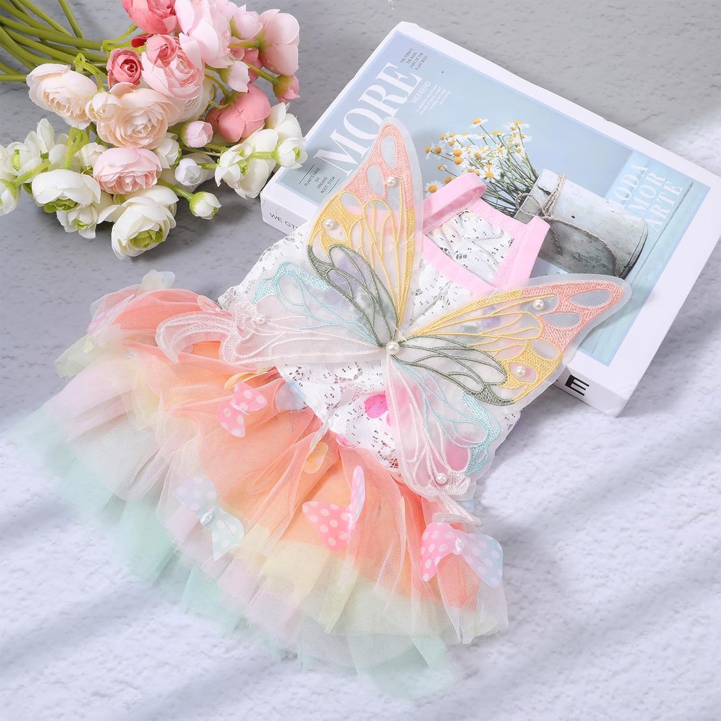 Dog Princess Dress, Small Dogs Rainbow Butterfly Pettiskirt, Fashion Dog Dress for Girl Dogs & Cats Pet Supplies (M)