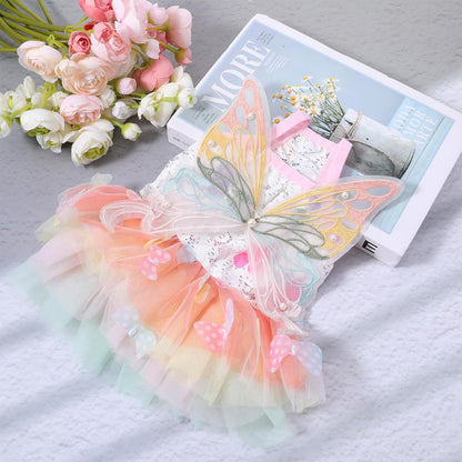 Dog Princess Dress, Small Dogs Rainbow Butterfly Pettiskirt, Fashion Dog Dress for Girl Dogs & Cats Pet Supplies (M)