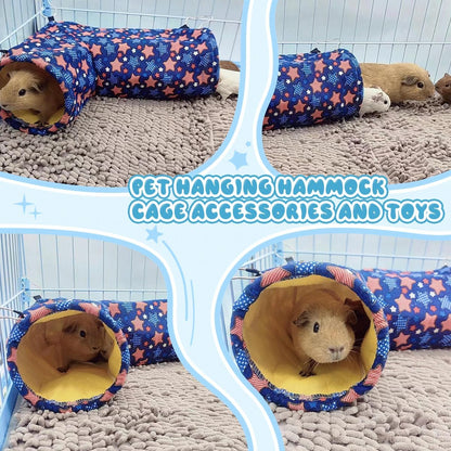 Guinea Pig Rat Ferret Hammock, Small Animal Corner Tunnel & Tubes & Bed for Hedgehog Piggy Chinchilla Hideout Toys and Cage Accessories