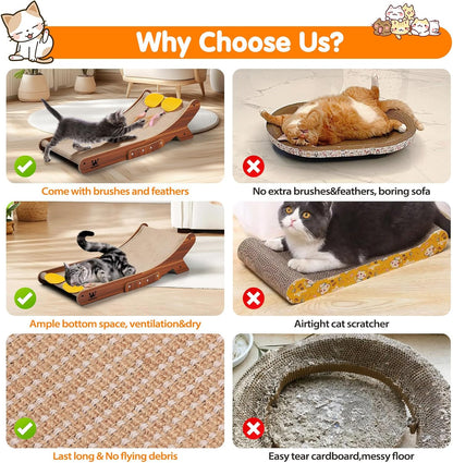 Sisal Cat Scratcher Bed, Natural Solid Wood Scratch Lounger, No Mess Scratching Chair Couch for Indoor Cats, 25.6 Inch Cat Scartching Pad, 3 in 1 Scratching Board, Furniture Protector