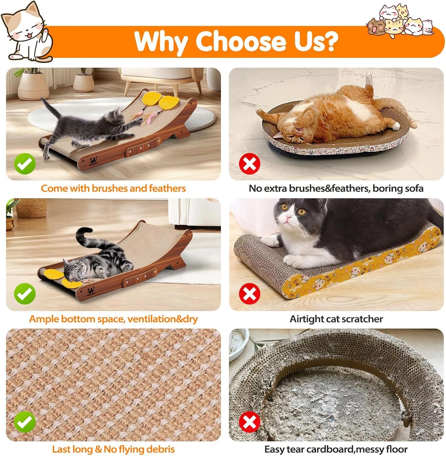 Sisal Cat Scratcher Bed, Natural Solid Wood Scratch Lounger, No Mess Scratching Chair Couch for Indoor Cats, 25.6 Inch Cat Scartching Pad, 3 in 1 Scratching Board, Furniture Protector