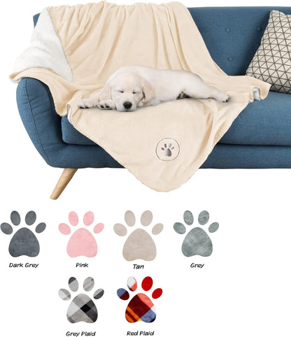 PETMAKER Waterproof Pet Blanket - 50x60-Inch Reversible Sherpa Fleece Throw Protects Couches, Cars, and Beds from Spills, Stains, and Fur (Cream)
