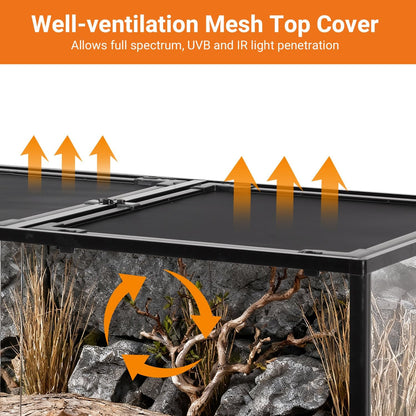 REPTI ZOO Large Glass Reptile Terrarium 48" x 24" x 18", 85 Gallon Detachable Terrarium with Double Hinge Door & Top Screen Ventilation, Reptile Habitat Tank for Bearded Dragon, Ball Python, Gecko