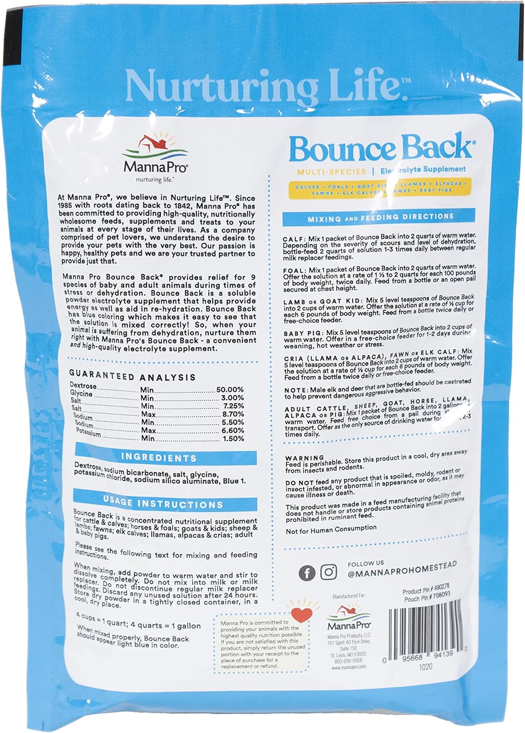 Manna Pro Bounce Back Supplement | Multi-Species Electrolyte | 4 oz