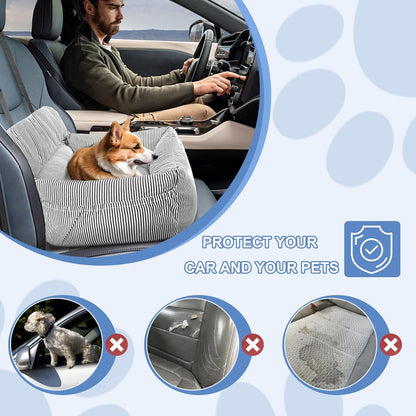 Dog Car Seat for Small Dogs, Pet Booster Seat with Clip-On Safety Leash and Storage Pockets, Washable Travel Dog Car Bed for Puppy （Black）