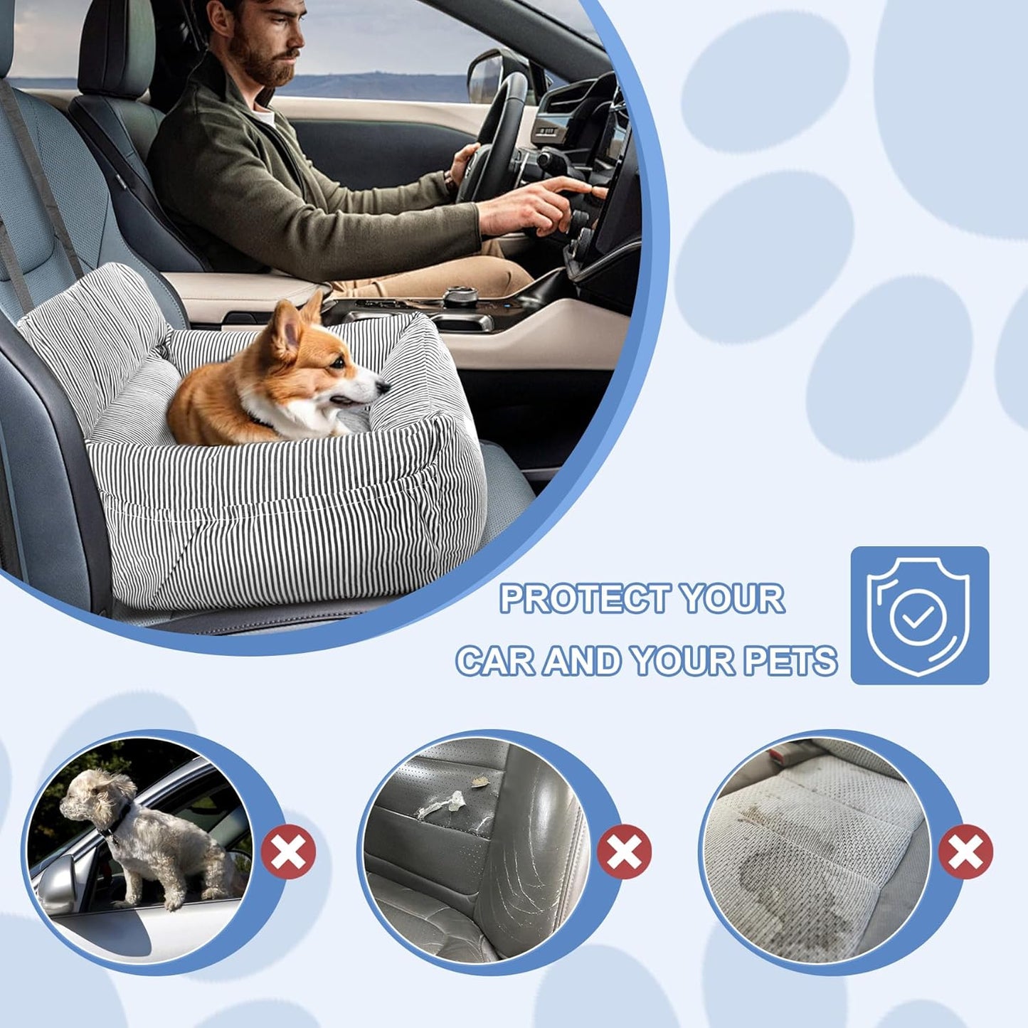 Dog Car Seat for Small Dogs, Pet Booster Seat with Clip-On Safety Leash and Storage Pockets, Washable Travel Dog Car Bed for Puppy （Black）