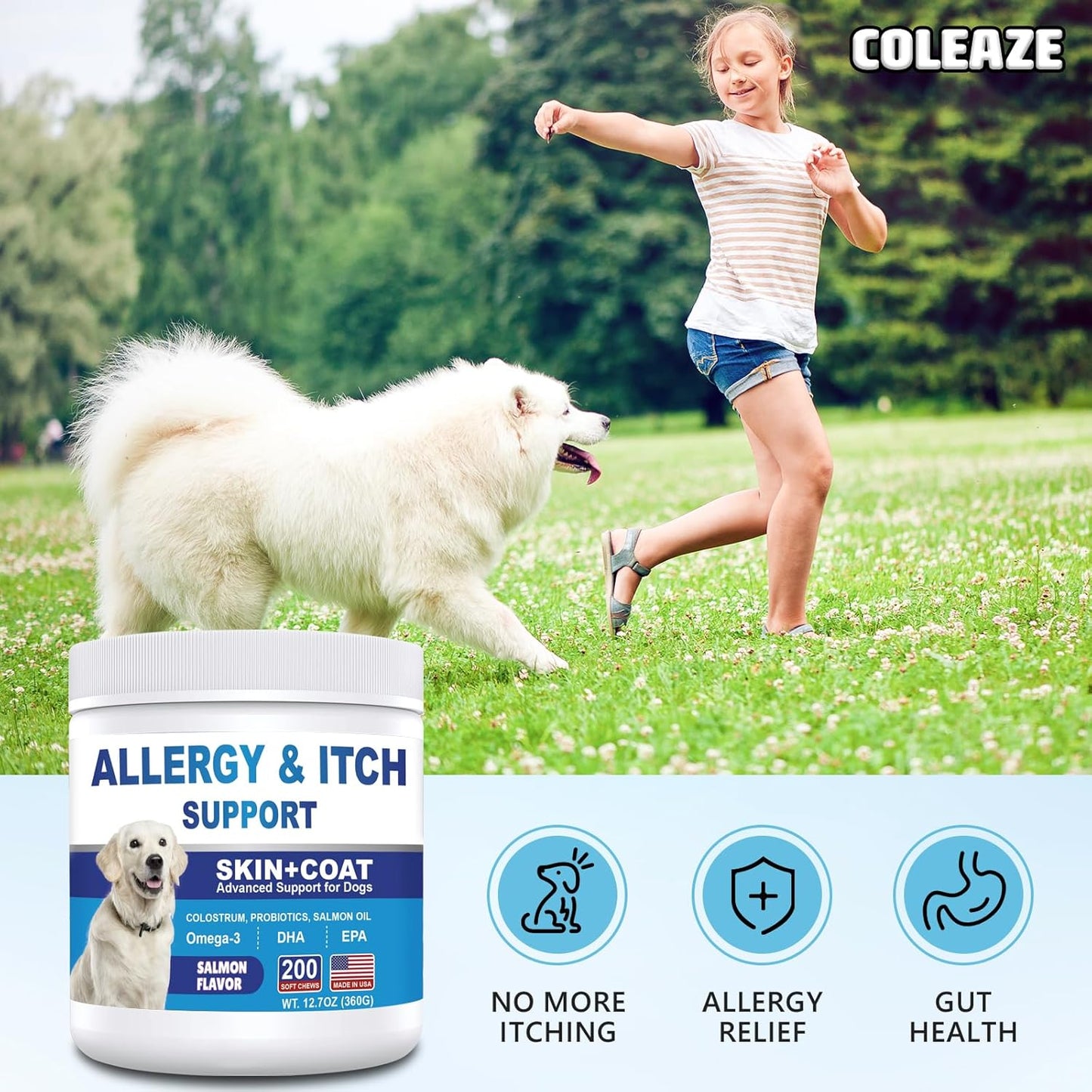 Dog Allergy Chews 200ct, Dog Allergy and Itching Skin Relief Bites Anti-Itch Skin & Coat Supplement Immune Support with Colostrum for Itchy Skin and Itchy Ears Licking Paws for Dogs Seasonal Allergies
