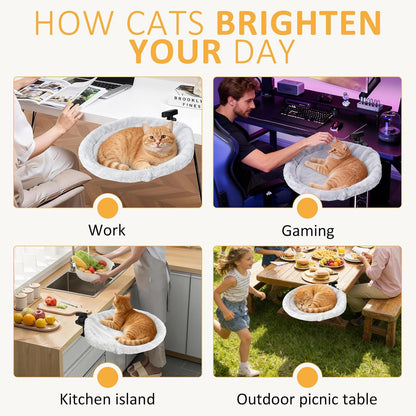 Topmart Cat Desk Bed with 360° Rotating, Cat Hammock for Desk with 2 Washable Pads, Easy to Install, Kittens Bed for Desk Attachment for Home Office,Up to 45LBS, Grey & Black