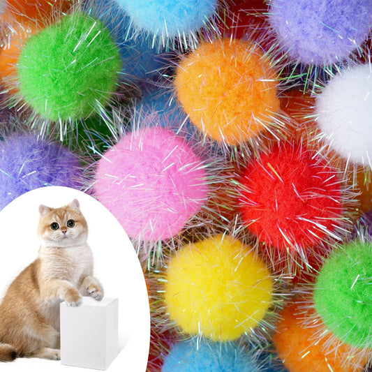 DF DUALFERV 60 Pcs Cat Pom Pom Balls, Interactive Cat Toys, Sparkle Balls for Cats, Extra Large and Fuzzy for Exercise and Entertainment, Multicolor, 1.5 Inch