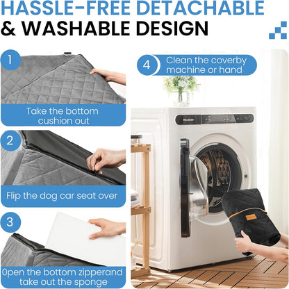 Dog Car Seat for Medium Dogs - Pet Car Seat with 2 Safety Straps & Waterproof Padding, Portable Pet Carrier for Cars, Trucks & SUVs, Comfortable Booster Bed for Pets Up to 55lbs (Black/Grey)