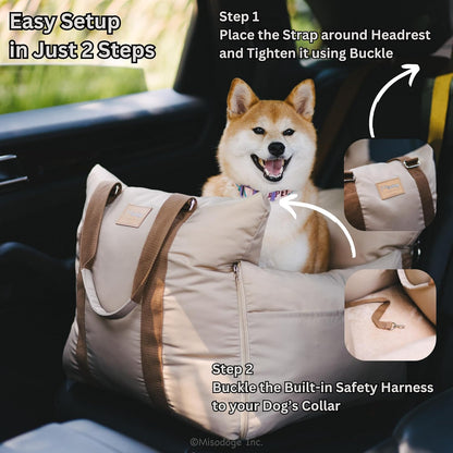 Posh Dog Car Booster Seat for Small Little Dogs, Stylish and Comfortable Design, Small Dog Owner Gift, Travel Bed with Safety Belt, Secure Straps, Perfect for Dogs Under 25 Lbs