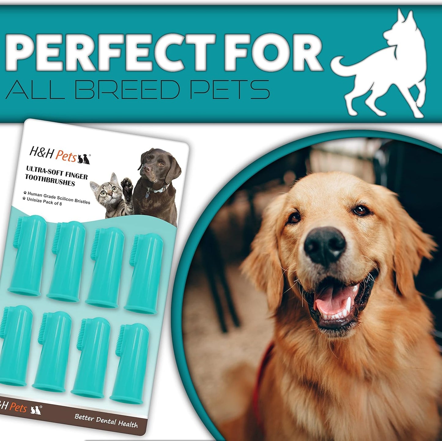H&H Pets Dog Finger Toothbrushes - Professional Pet Finger Dental Brush Set for Dogs Puppies Cats, Soft Bristles, Size Small 4 Count-Silicon