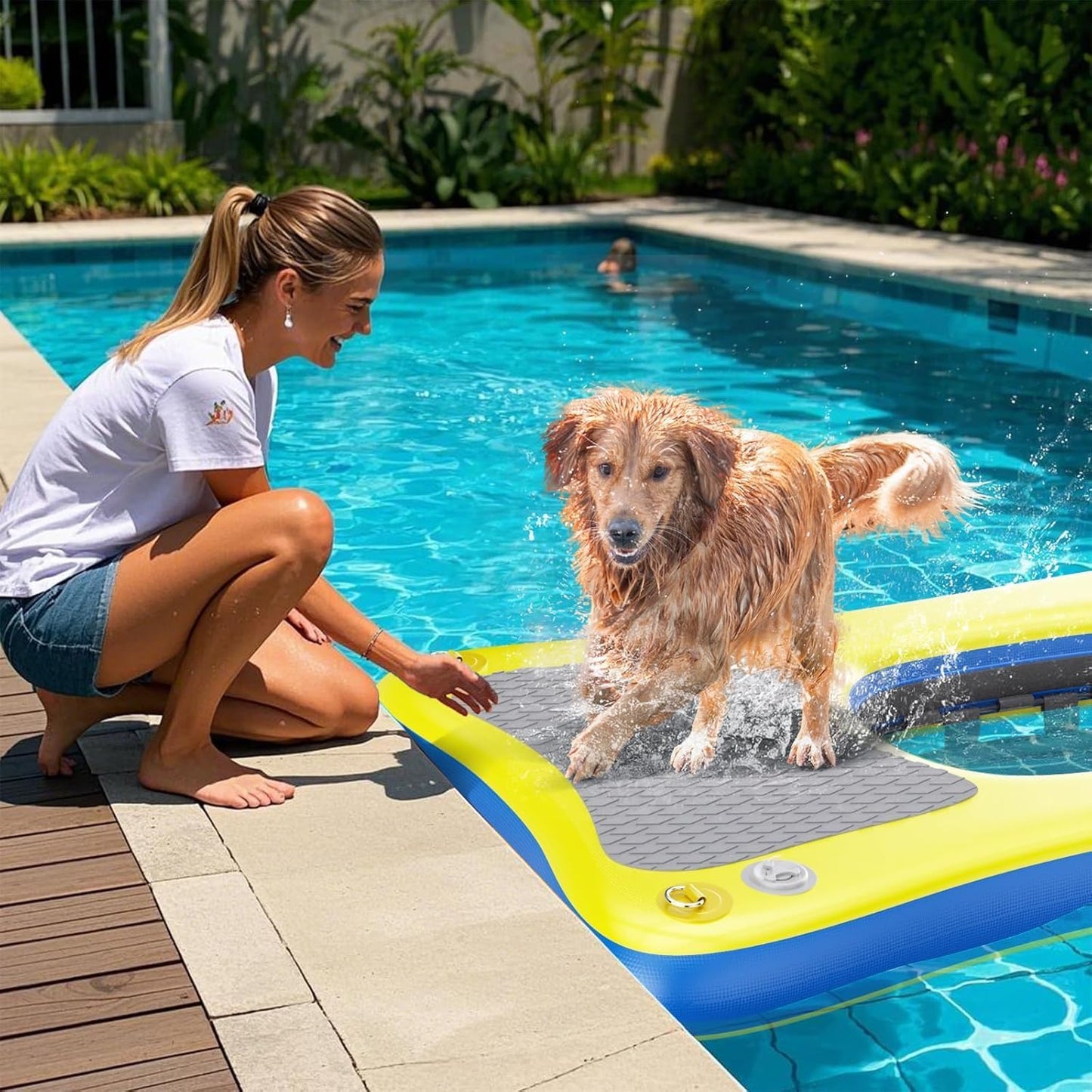Inflatable Dog Pool Ramp Floats for Large Dogs Up to 240 lbs, 60"x 40" Dog Water Boat Ramp Ladder with Non Slip Step | Heavy Duty Dogs Dock for Inground Above Ground Pool, Lake, River