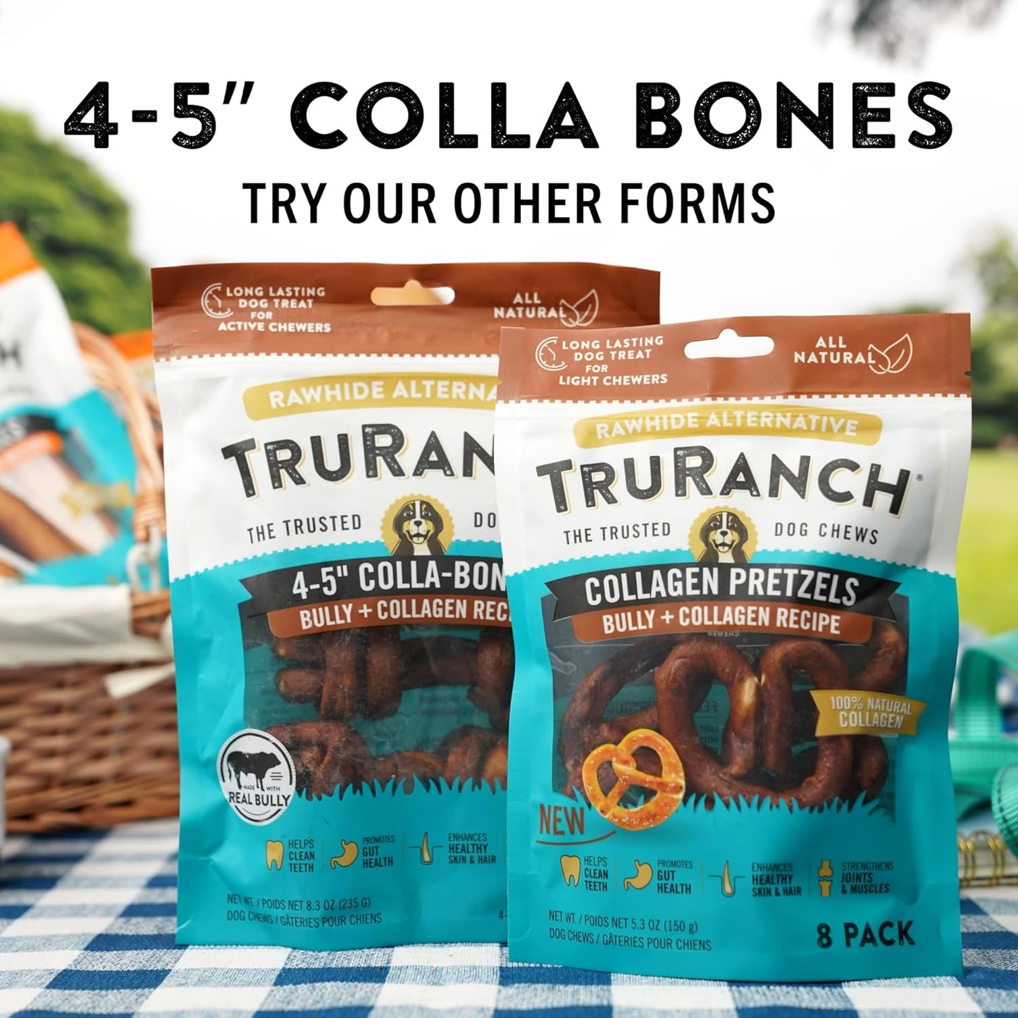 TRURANCH 4-5" Collagen Bones, Bully - Collagen Dog Bones - Long Lasting Healthy Joint Support Dog Treat - Rawhide Alternative - Skin & Coat Health, 1 Bag, 4 Count