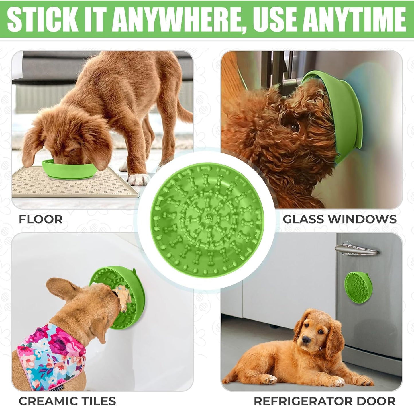 Lick mat for Dog Slow Feeder Bowl Anxiety Boredom Reducer Perfect for Yogurt, Peanut Butter. Wobble Dog Slow Feeder Bowl Easy to Clean - Non Slip Design BPA Free Silicone Licking mat - Green