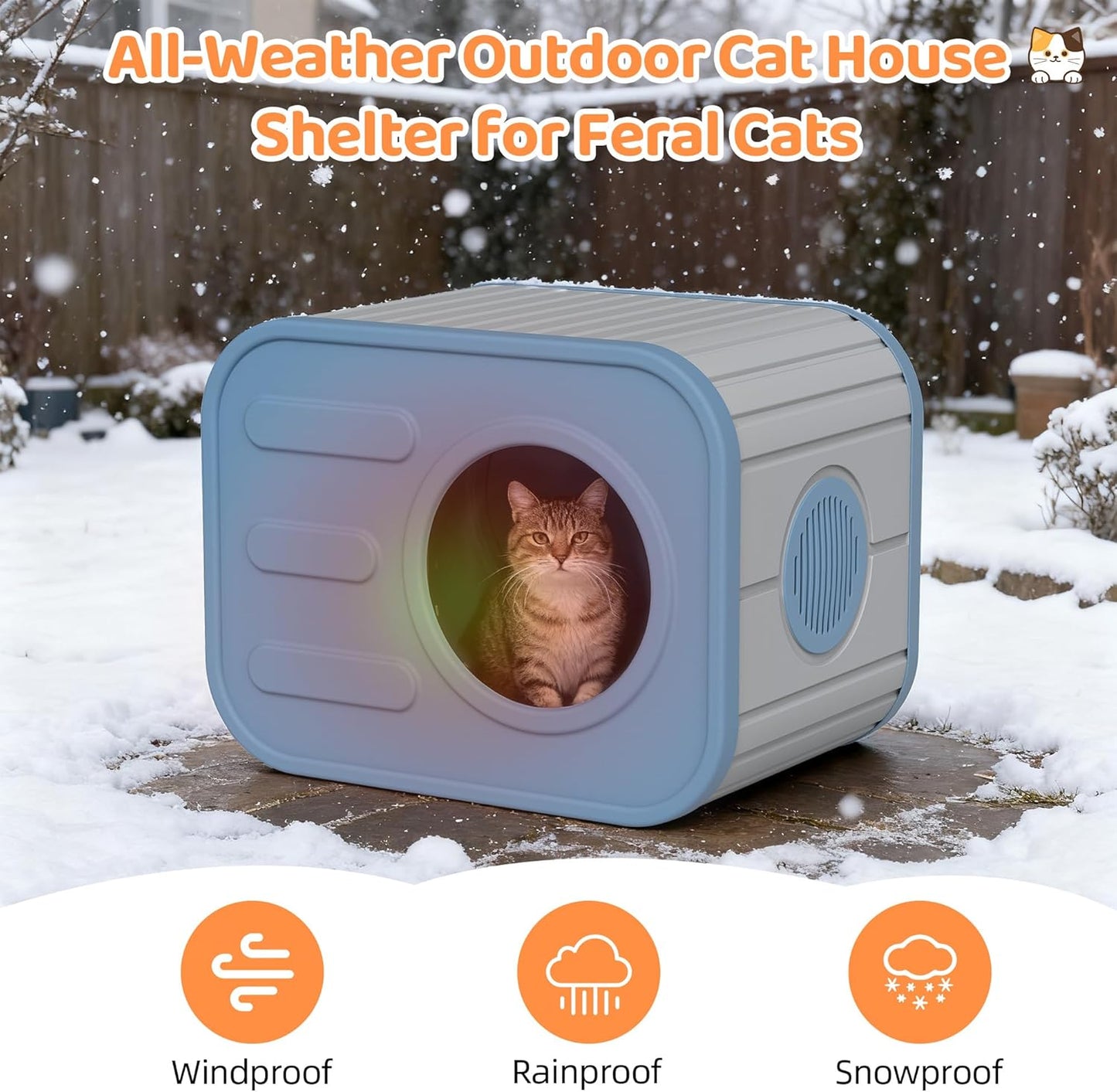 LHBcraft Outdoor Cat House Weatherproof, Feral Cat Houses for Outdoor Indoor Cats, Insulated Cat House with Camera-Shaped Design, Easy to Assemble Blue