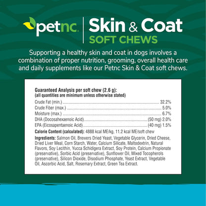 Petnc Natural Care Dog Skin and Coat Supplement (60 Chewables), With Omega 3, EPA & DHA, Promotes Healthy Skin & Glossy Coat, For Dogs 18 Weeks & Older, Liver Flavor