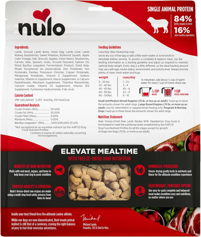 Nulo Freeze-Dried Raw Lamb Recipe with Raspberries Complete and Balanced Dry Dog Food Kibble, 18 Ounce Bag