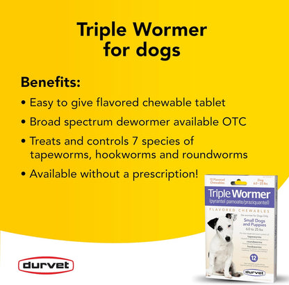 DURVET 12-Pack Triple Wormer Tablets for Puppies and Small Dogs