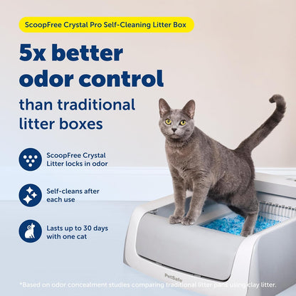 PetSafe ScoopFree Crystal Pro Legacy Self-Cleaning Automatic Litter Box - Uncovered Motion-Sensing Cat Box with Integrated Health Counter - Includes 1 Disposable Crystal Litter Tray