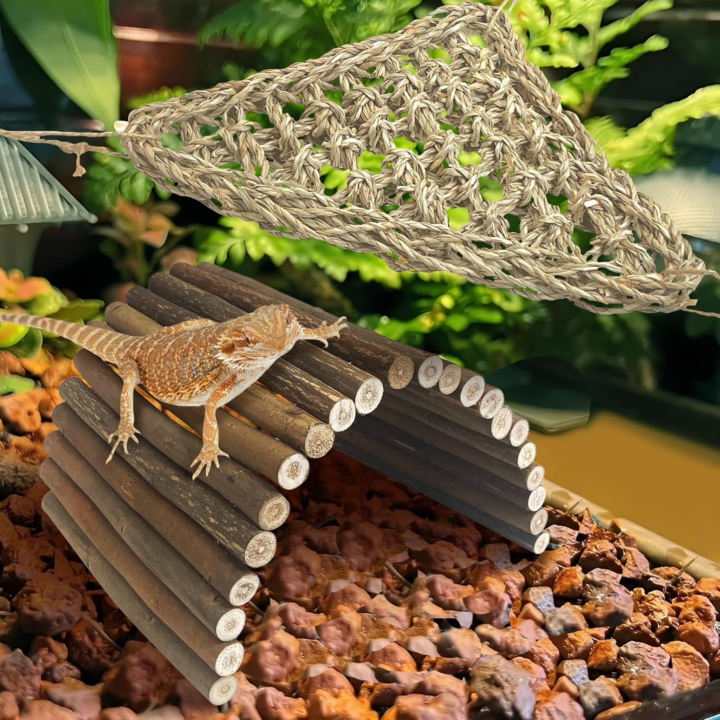 BNOSDM Bearded Dragan Tank Accessaries Reptile Bridge Hammock Flexible Wood Hideout 3PCS Reptile Habitat Accessory Set for Lizard Turtle Hermit Crabs Ball Python Gecko