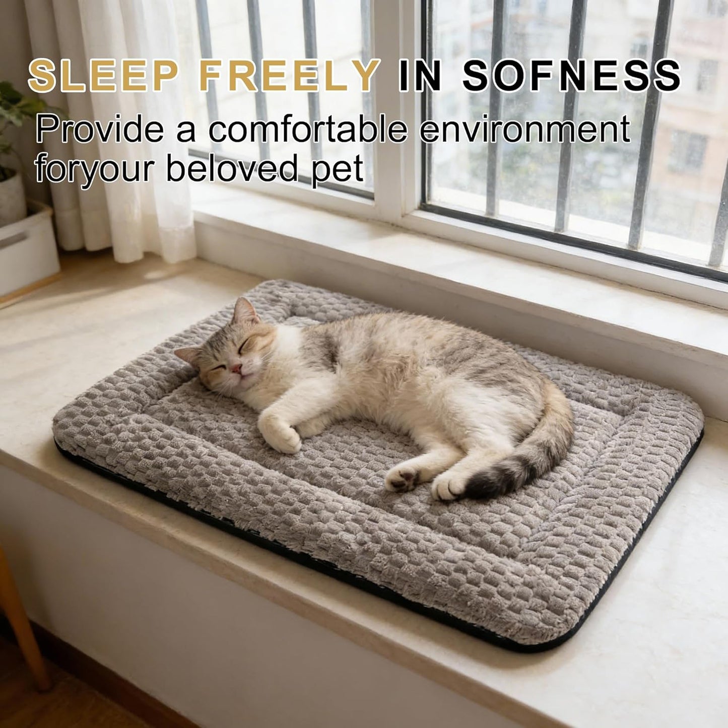 Dog Bed Mat – Soft & Comfortable Dog Kennel Pad for Crate – Durable Crate Bed & Mat for Dogs & Cats (Light Gray, XS(18"*14"*1.5"))