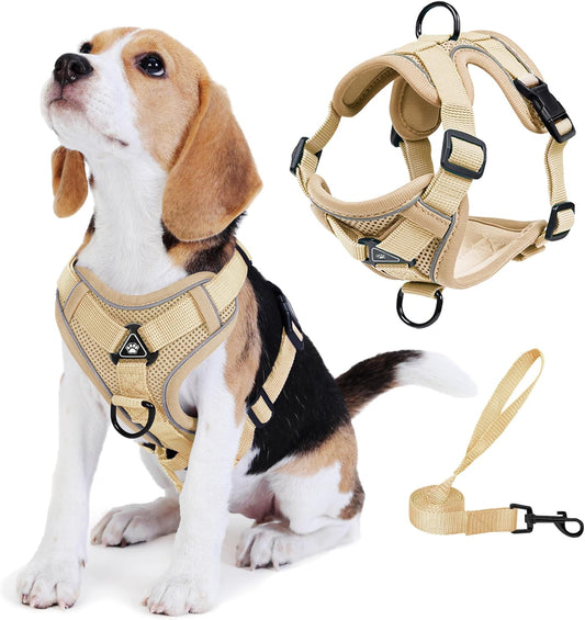 No Pull Dog Harness with Leash Set for Small Sized Dog, Reflective Adjustable No Choke Front Clip Cat Vest Harness with Breathable Mesh, Comfortable Soft Padded Pet Vest, Brown S
