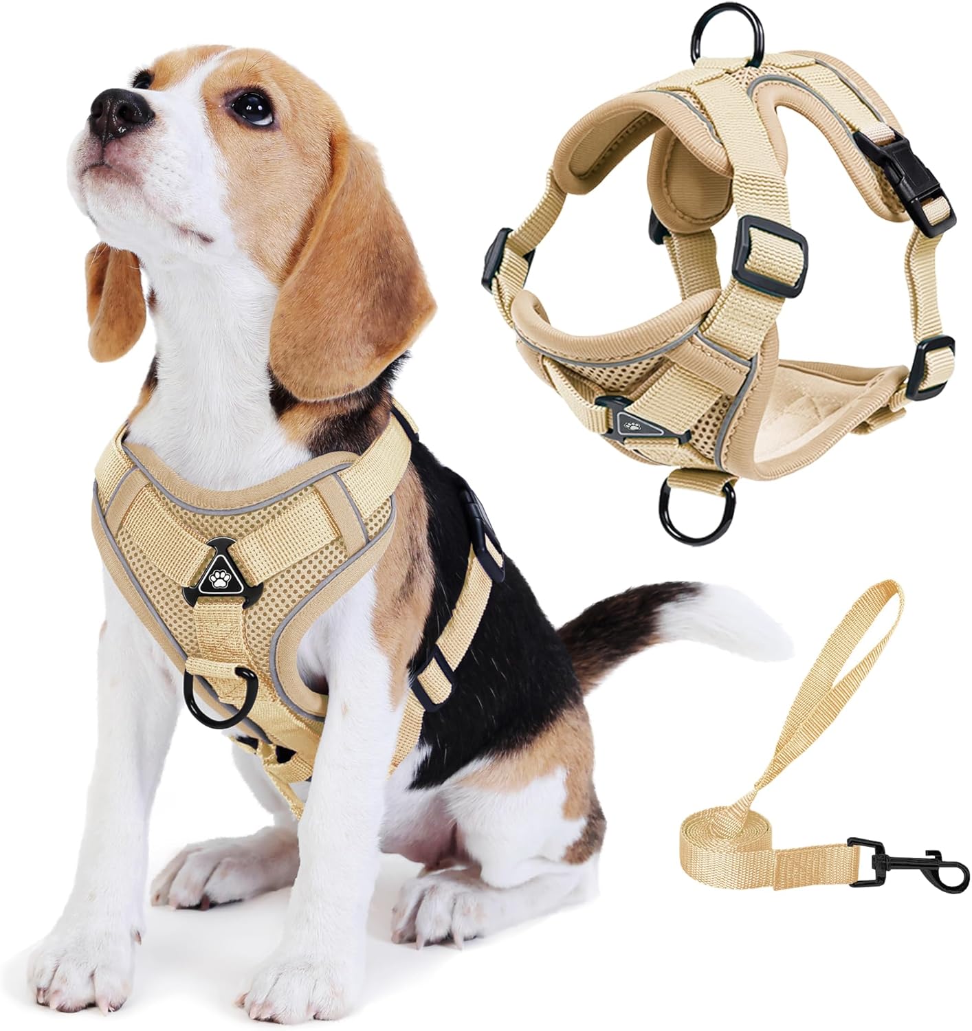No Pull Dog Harness with Leash Set for Small Sized Dog, Reflective Adjustable No Choke Front Clip Cat Vest Harness with Breathable Mesh, Comfortable Soft Padded Pet Vest, Brown S