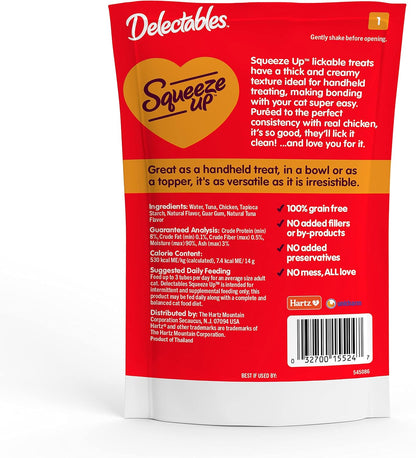 Delectables Squeeze Up Creamy Squeezable Puree, Lickable Wet Cat Treats, Grain Free, No Added Fillers, No By-Products, No Added Preservatives, 0.5 Ounces Tube Chicken Flavor, 32 Tubes Total