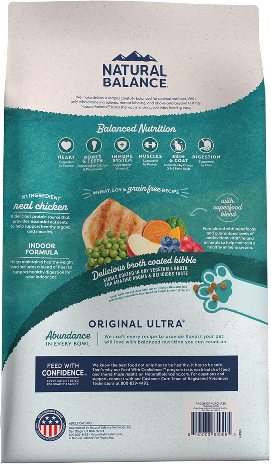Natural Balance Original Ultra Indoor Chicken & Salmon Meal Cat Food, Dry Food for Indoor Adult Cats, 15 lb. Bag