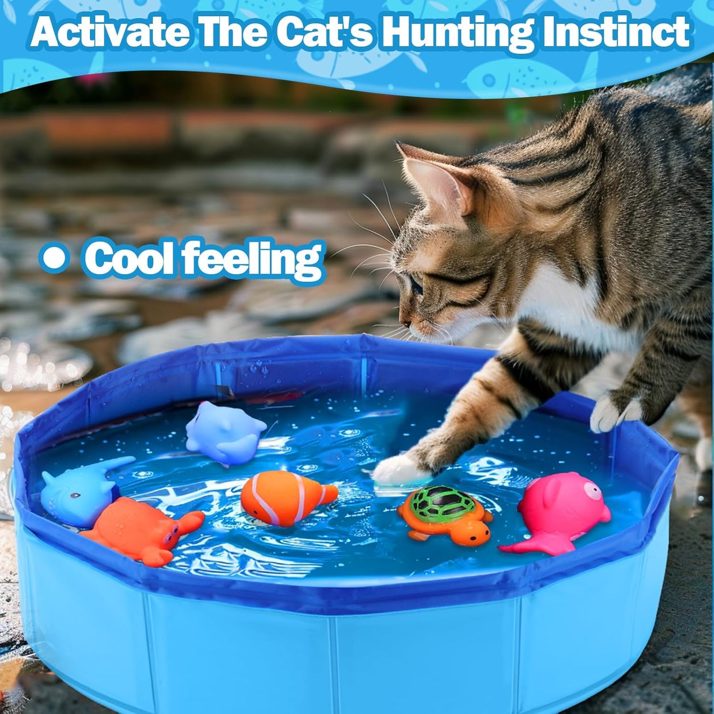 BABORUI Cat Pool Toy with Fish-Water Cat Toys, Portable Cat Pool Toy, Cat Water Toys for Bored Indoor Cats, Interactive Cat Toys for Indoor Cats for Endless Self Play