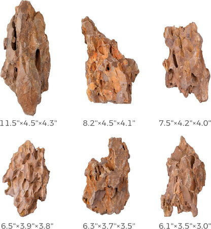 6-8 Inches Natural Dragon Stone 6 PCS Aquarium Rocks for Aquascaping, Aquarium Landscaping, Terrariums, Fish Tank Decoration, Vivariums, Paludarium, Reptile and Amphibian Enclosures