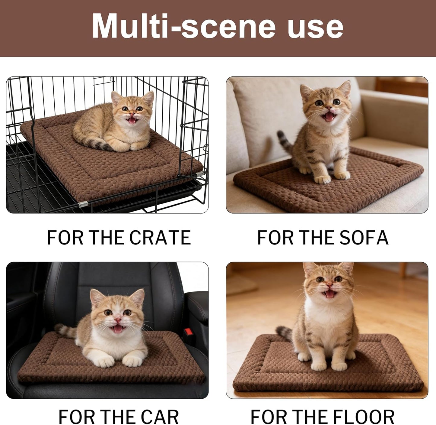 Dog Bed Mat – Soft & Comfortable Dog Kennel Pad for Crate – Durable Crate Bed & Mat for Dogs & Cats (Dark Brown, XS(18"*14"*1.5"))