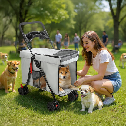 Dog Stroller with 360-Degree Wheels, Foldable Pet Cart for Small/Medium Dogs, 5 Ventilation Windows, Removable Tray, Outdoor Travel Pet Carrier