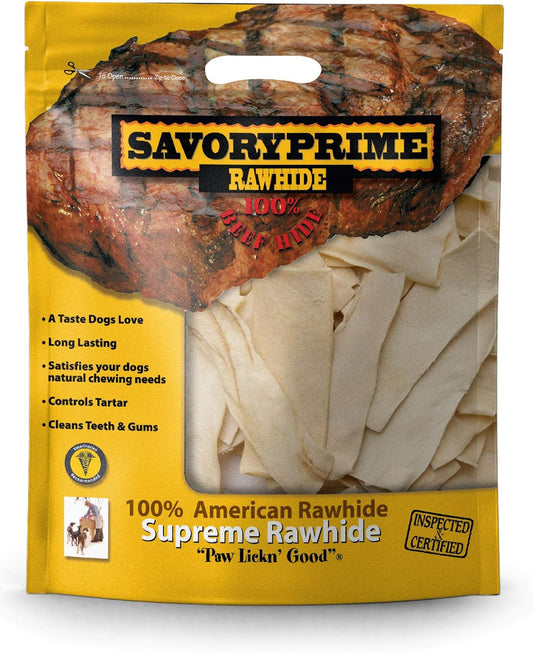 Savory Prime 100% American Beef Rawhide Chips, All-Natural Treat W/ No Preservatives, Chemicals, Or Additives, Satisfy The Urge To Chew & Promote Dental Health, 2Lb Resealable Bag (Natural Flavor)