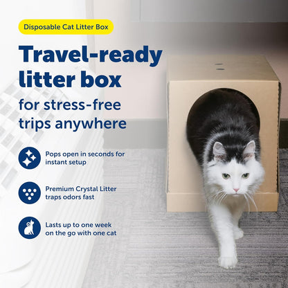 PetSafe Disposable Litter Box with Litter - Collapsible No-Mess Box with Reliable Leak-Proof Protection & Superior Odor Control - Includes 4.3 lb Bag Crystal Pebbles & 8 Disposable Scoops