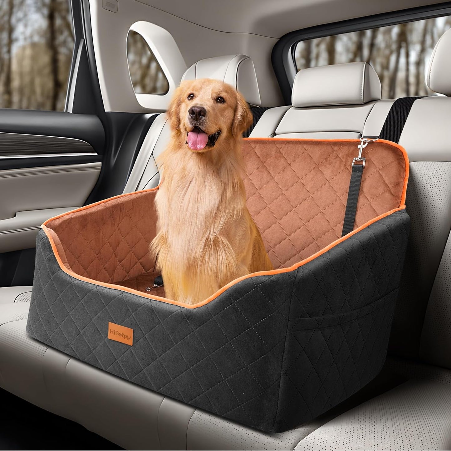 Dog Car Seat for Small Dog with Washable Mat, Memory Foam Booster Seat for Dogs Under 55lb, Elevated Pet Seat with Pockets, Anti-Slip Bed for Car, Perfect for Back Seats & Trunk with 2 Safety Leashes