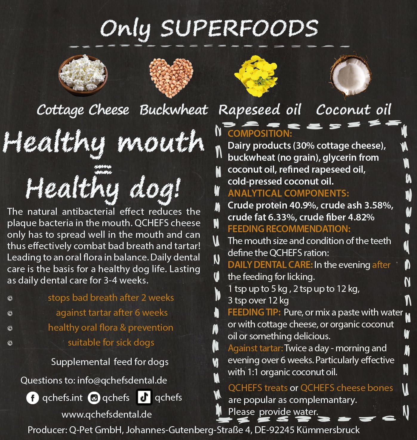 QCHEFS Dental Flakes for Dogs – One Month Supply* - Food Topper - After Meal Licking Treat, Oral Health Snack with Amino Acids.