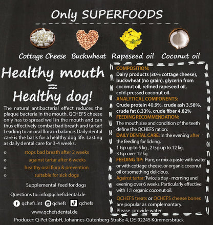 QCHEFS Dental Flakes for Dogs – One Month Supply* - Food Topper - After Meal Licking Treat, Oral Health Snack with Amino Acids.