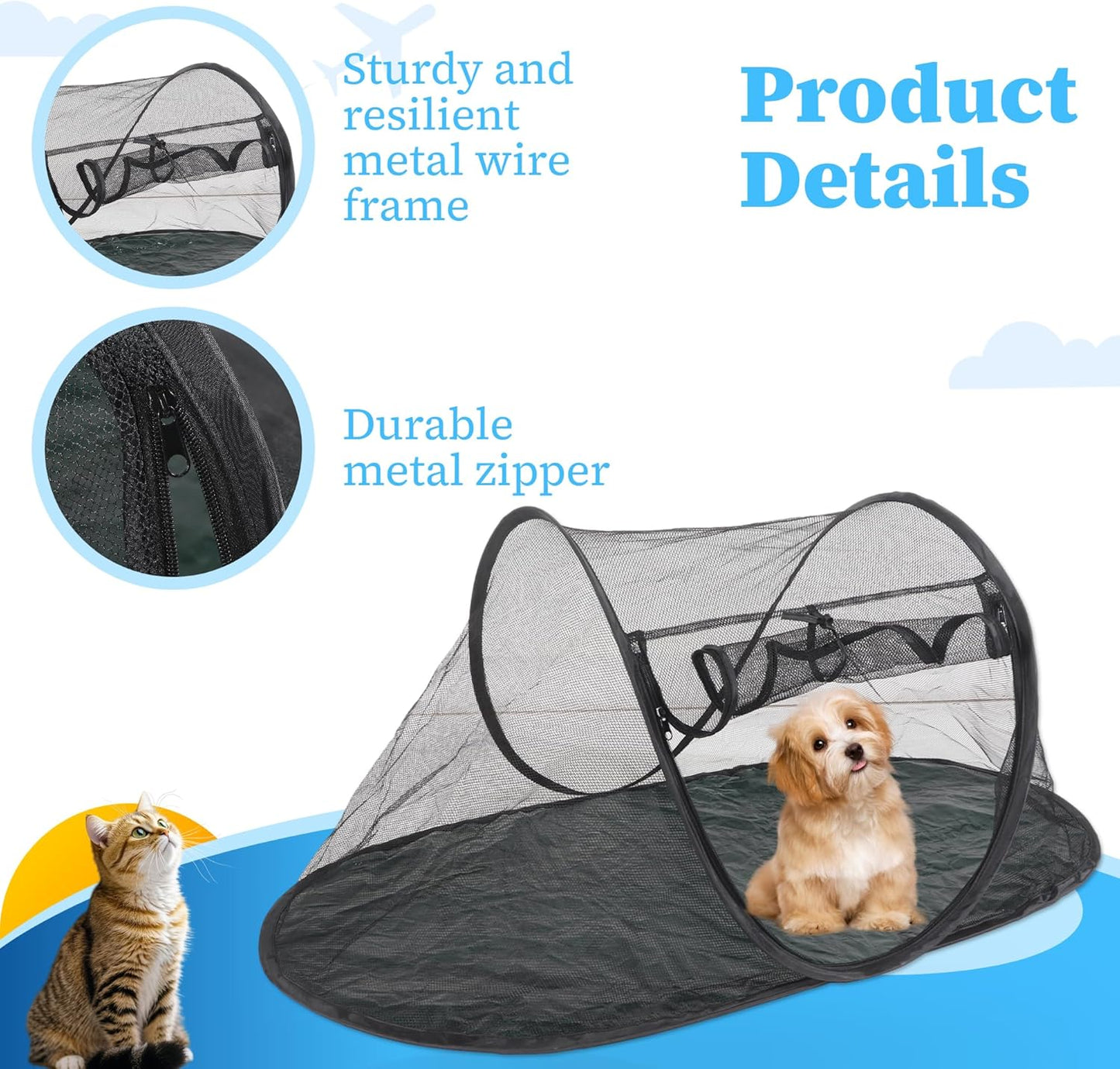 Cat Tent Outdoor, Portable Cat Mesh Tent Pet Cage, Comfy Puppy House with Carry Bag, Ideal for Hiking