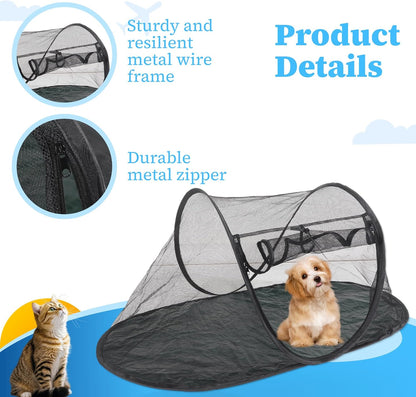 Cat Tent Outdoor, Portable Cat Mesh Tent Pet Cage, Comfy Puppy House with Carry Bag, Ideal for Hiking