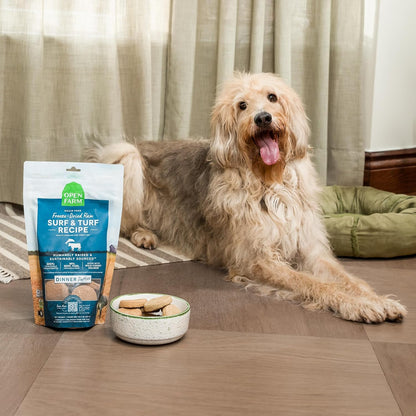 Open Farm, Freeze Dried Raw Dog Food, Patties with 95% Meat, Organs & Bone, Complete Meal or Freeze Dried Dog Food Mixer, Grass-Fed Beef Recipe, 10.5oz Bag