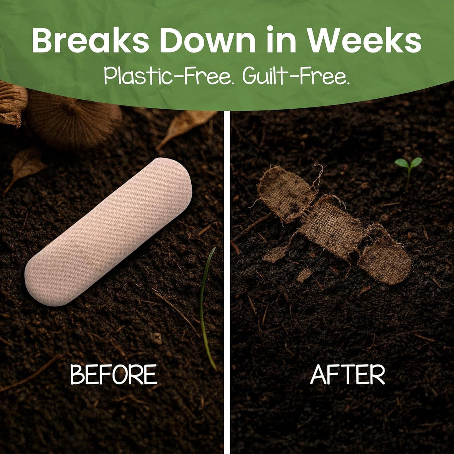 PATCH Natural Eco-Friendly Bamboo Adhesive Sensitive Skin Bandages, Hypoallergenic Bandages for Sensitive Skin, Compostable, Biodegradable, Latex Free and Plastic Free, 20pk